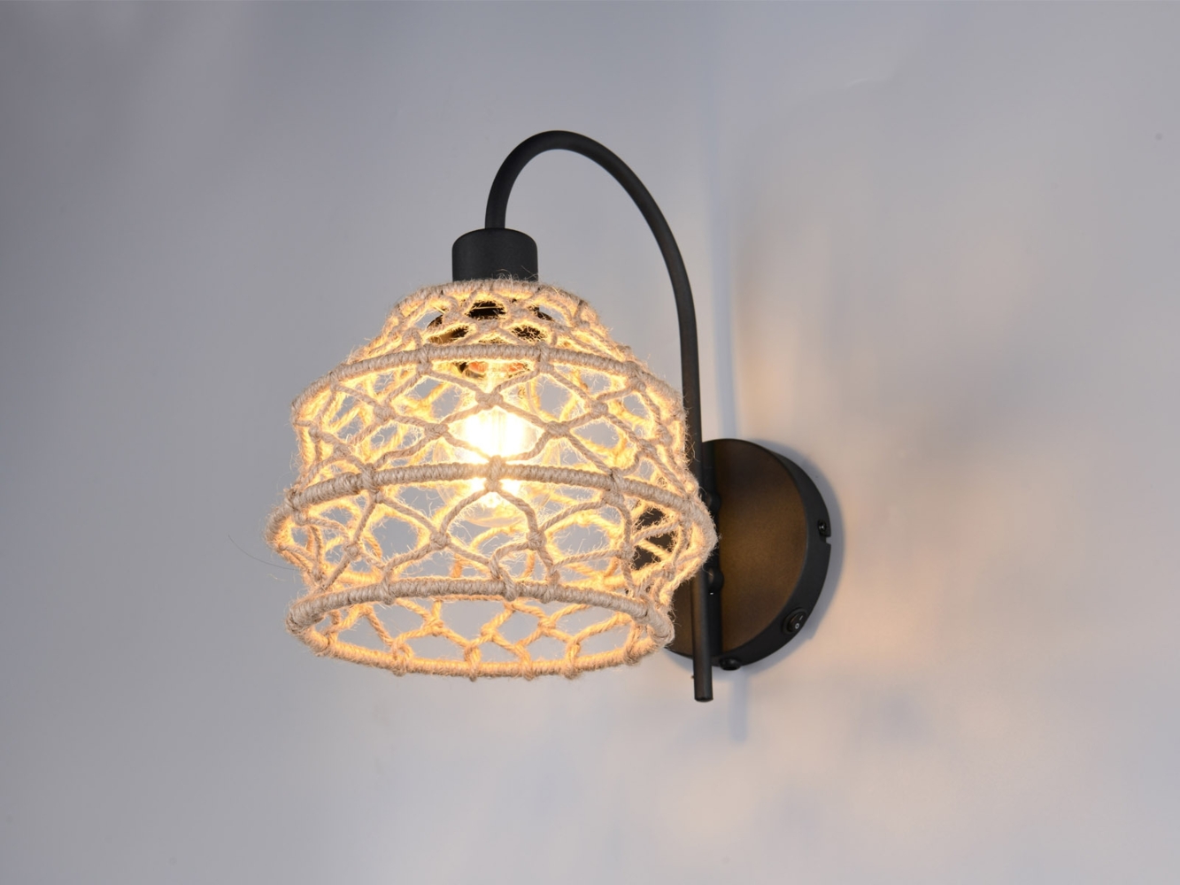 Boho Wandleuchte HIVE mit Schalter & Lampenschirm geflochten Hanfseil, H: 32cm Bild 1