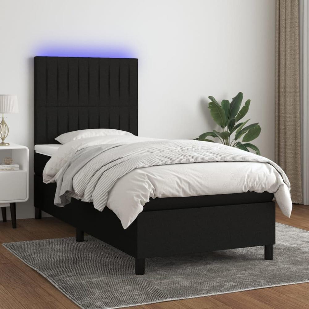 vidaXL Boxspringbett mit Matratze & LED Schwarz 90x190 cm Stoff 3134999 Bild 1