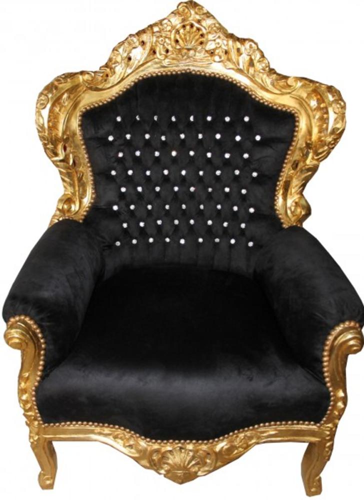 Casa Padrino Barock Sessel King Schwarz / Gold mit Glitzersteinen - Luxus Barock Sessel Bild 1