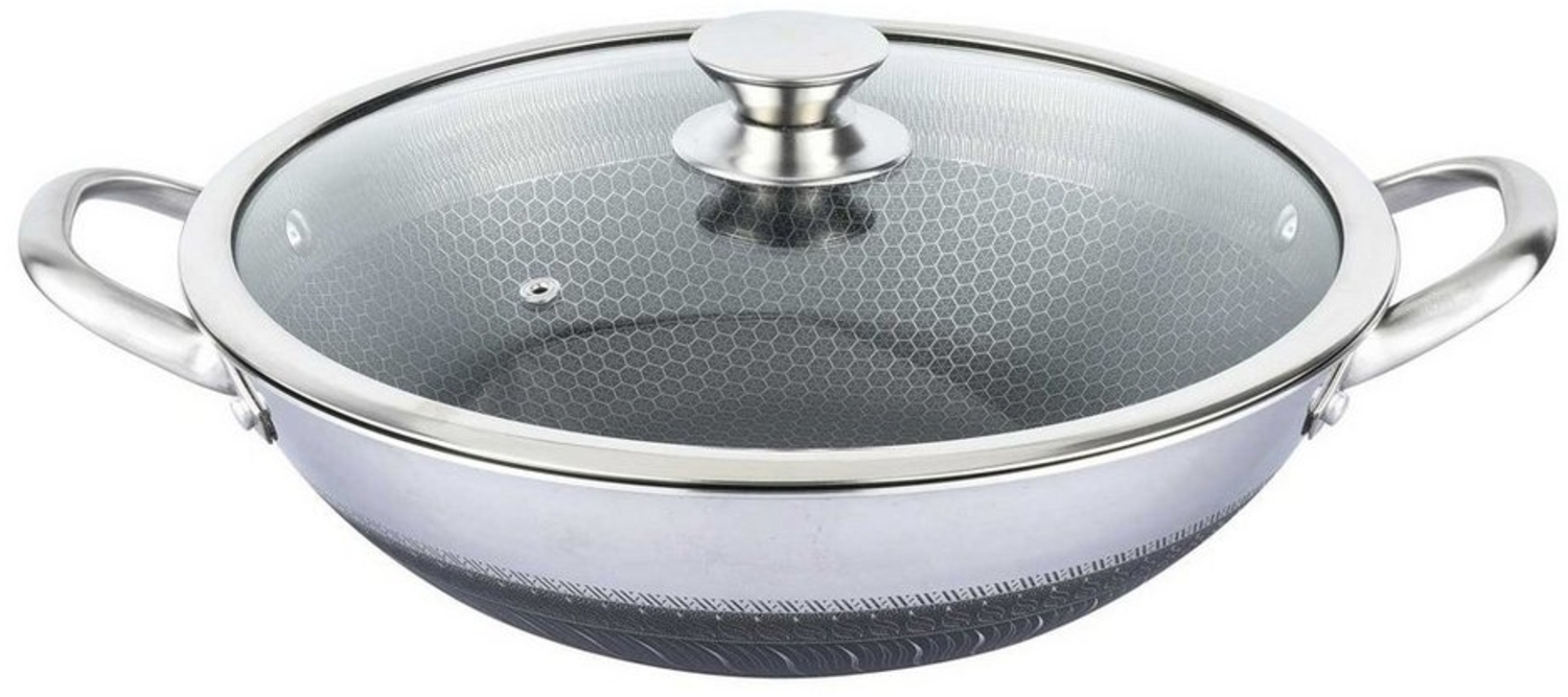 Cheffinger Wokpfanne mit Glasdeckel, Edelstahl silber, 32,0 cm Bild 1