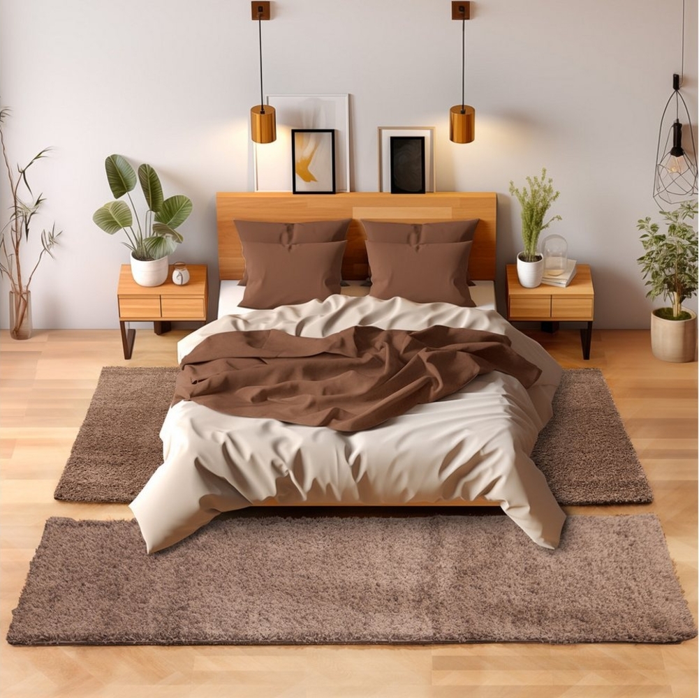 SIMPEX24 Hochflor-Bettumrandung Unicolor - Einfarbig, Höhe 30 mm, (Bett-Set, 3-tlg, Bettvorlage), Schlafzimmer Teppich Bettumrandung Läufer Set 3 teilig Bild 1