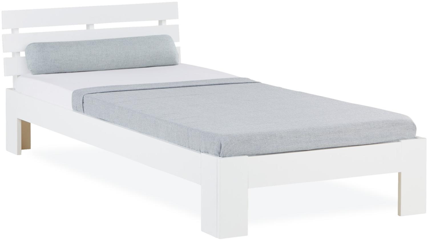 Einzelbett Holzbett 90x200 mit Lattenrost Weiß Kiefer Bett Bettgestell Massivholz Bild 1