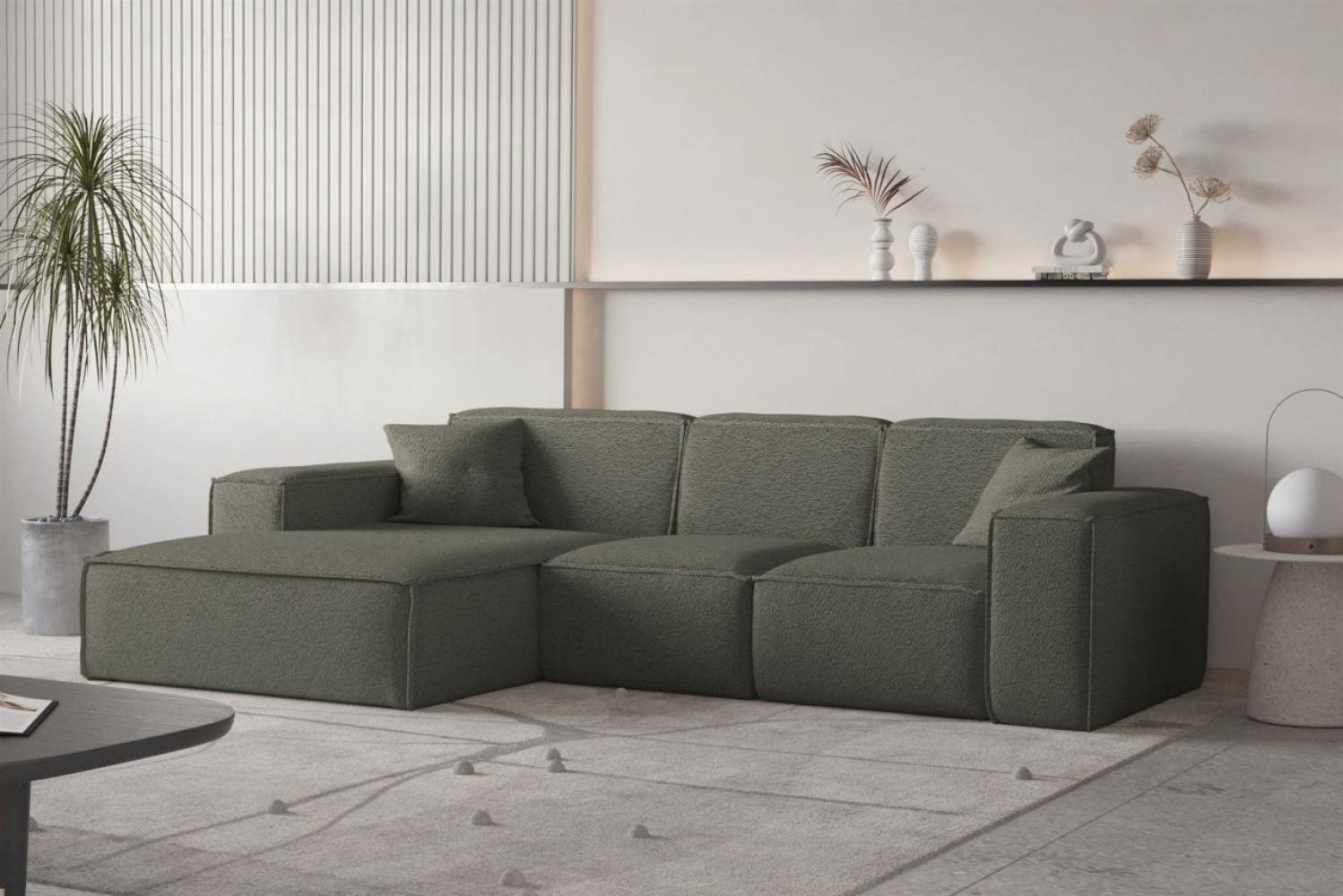 Ecksofa Designersofa CELES PREMIUM Stoff Ascot Bukla Moosgrün Ottomane Links Bild 1