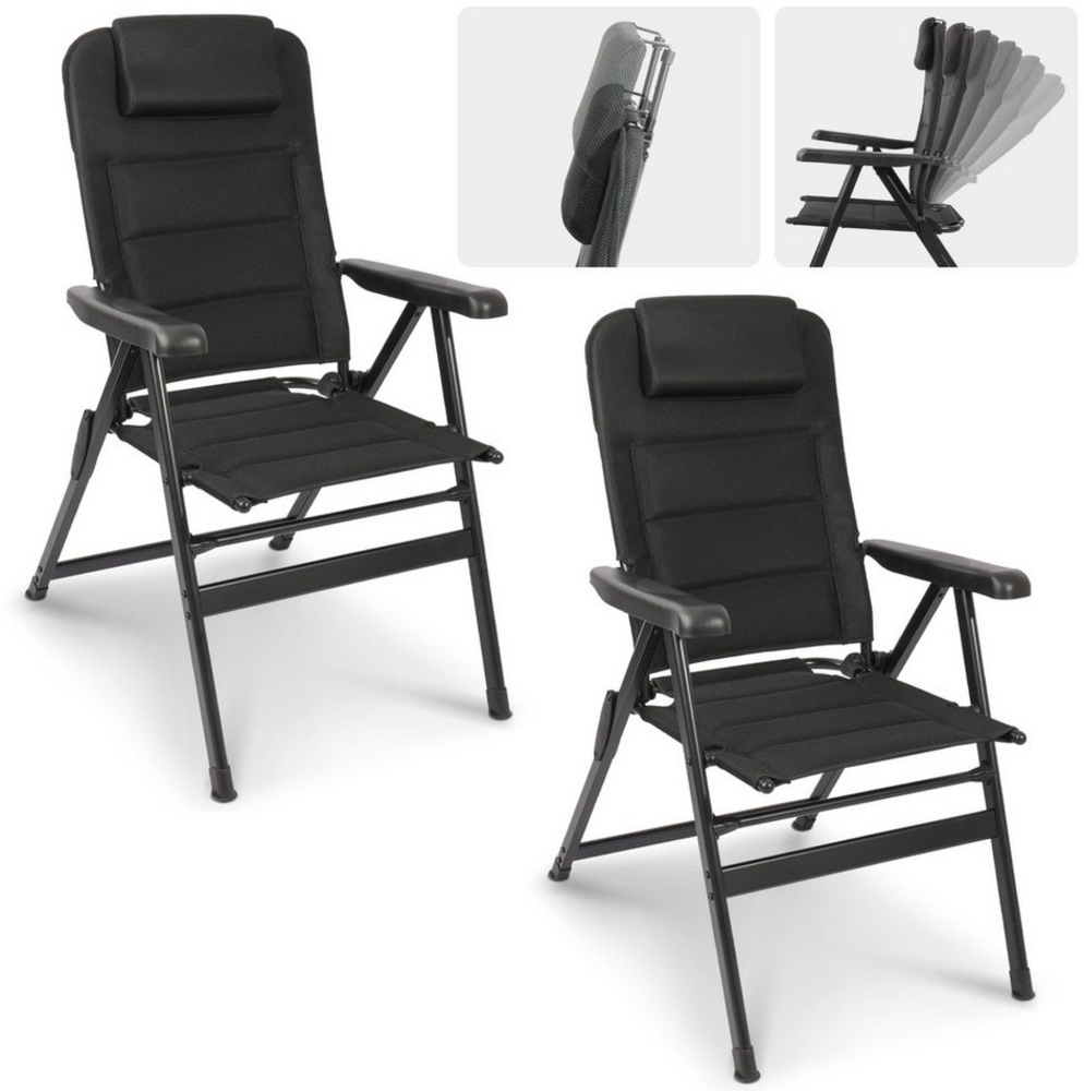 HOMECALL Klappstuhl Hochlehner Campingstuhl Gartenstuhl Gepolstert Faltstuhl Balkonstuhl (150 KG Belastbar Erstellbare Kopfstutze Anglerstuhl,Groß und Hoch, 2 St), mit 6-Fach Verstellbare lehne, für Camp Garten Balkon Bild 1