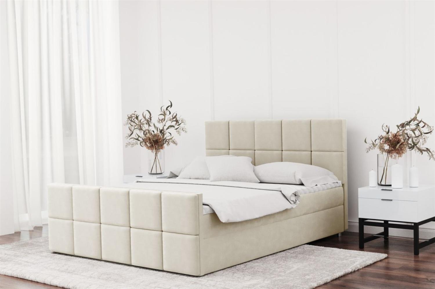 Boxspringbett Schlafzimmerbett JOST 200x220cm in Stoff Matt Velvet Creme Bild 1