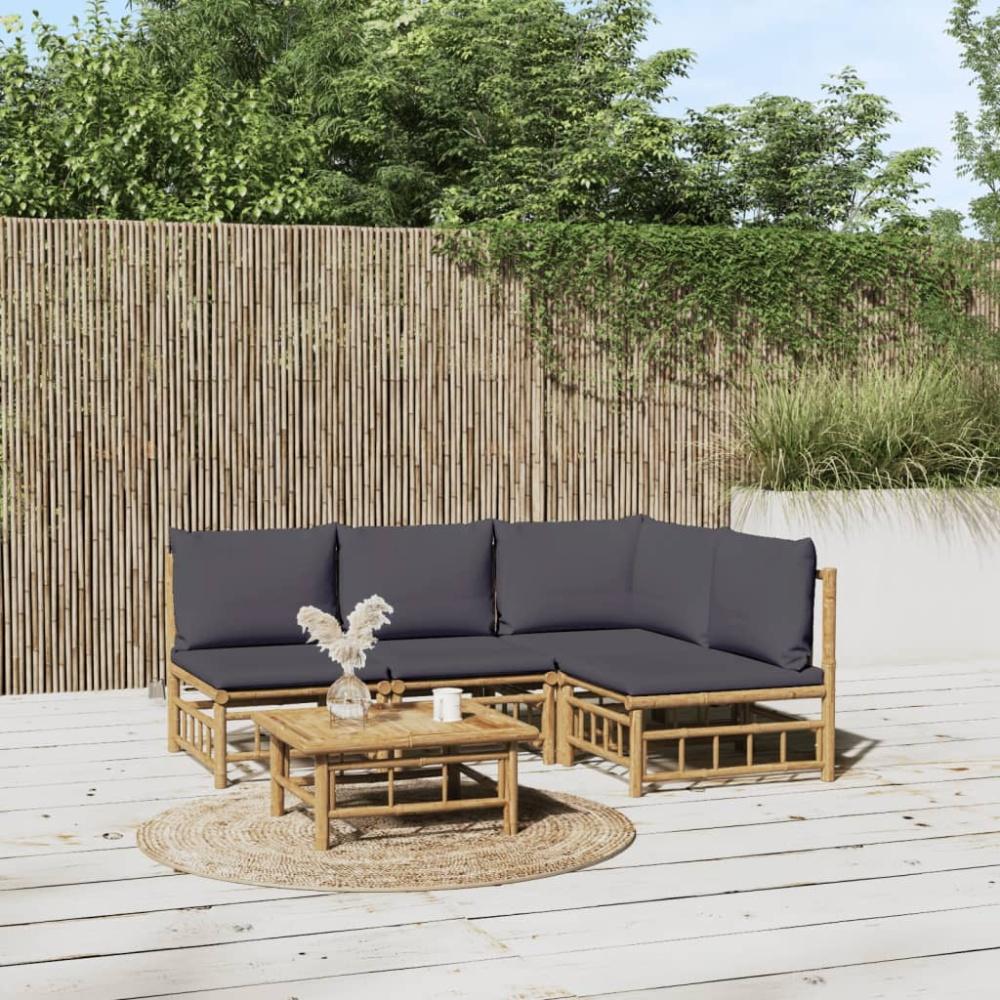 vidaXL 5-tlg. Garten-Lounge-Set mit Dunkelgrauen Kissen Bambus 3155234 Bild 1