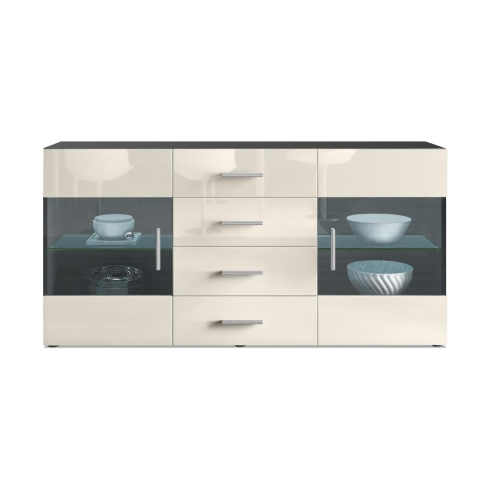 Sideboard Kommode Bari V1, Korpus in Schwarz matt / Front in Creme Hochglanz (139 x 72 x 35) Bild 1