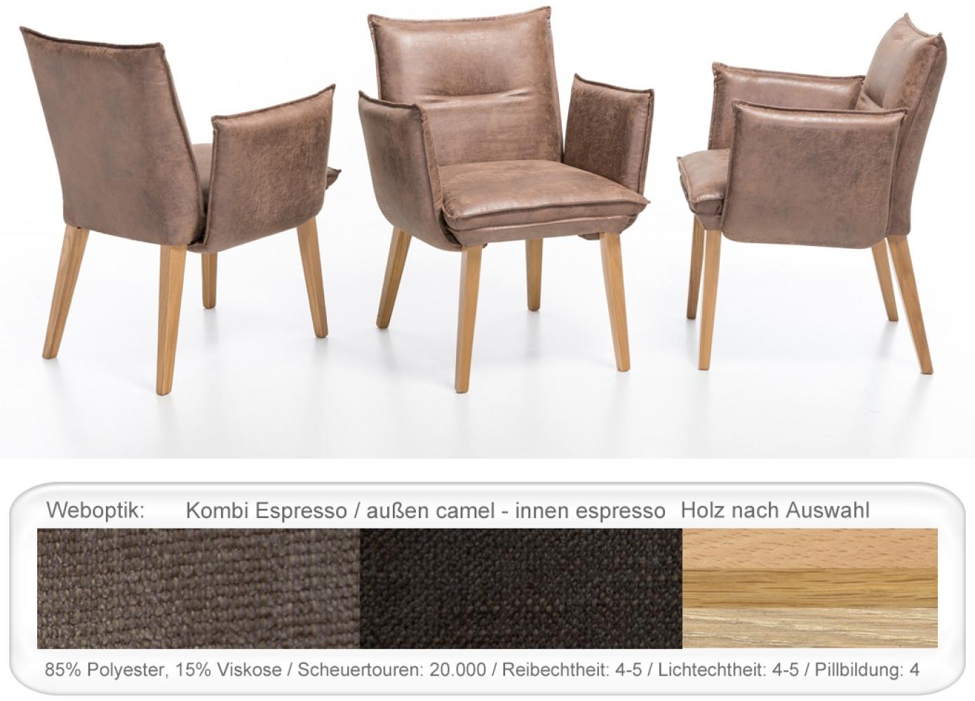 Sessel Gerit 2 Rücken mit Naht Polstersessel Esszimmer Massivholz Eiche natur lackiert, Kombi Fleckless Espresso Bild 1