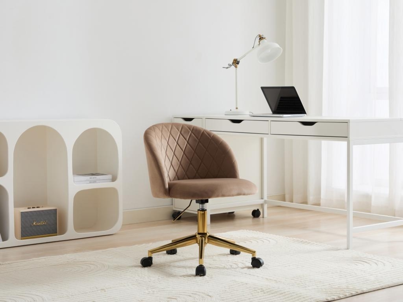 Vente-unique - Bürostuhl höhenverstellbar - Samt - Beige & Goldfarben - PORIANI Bild 1