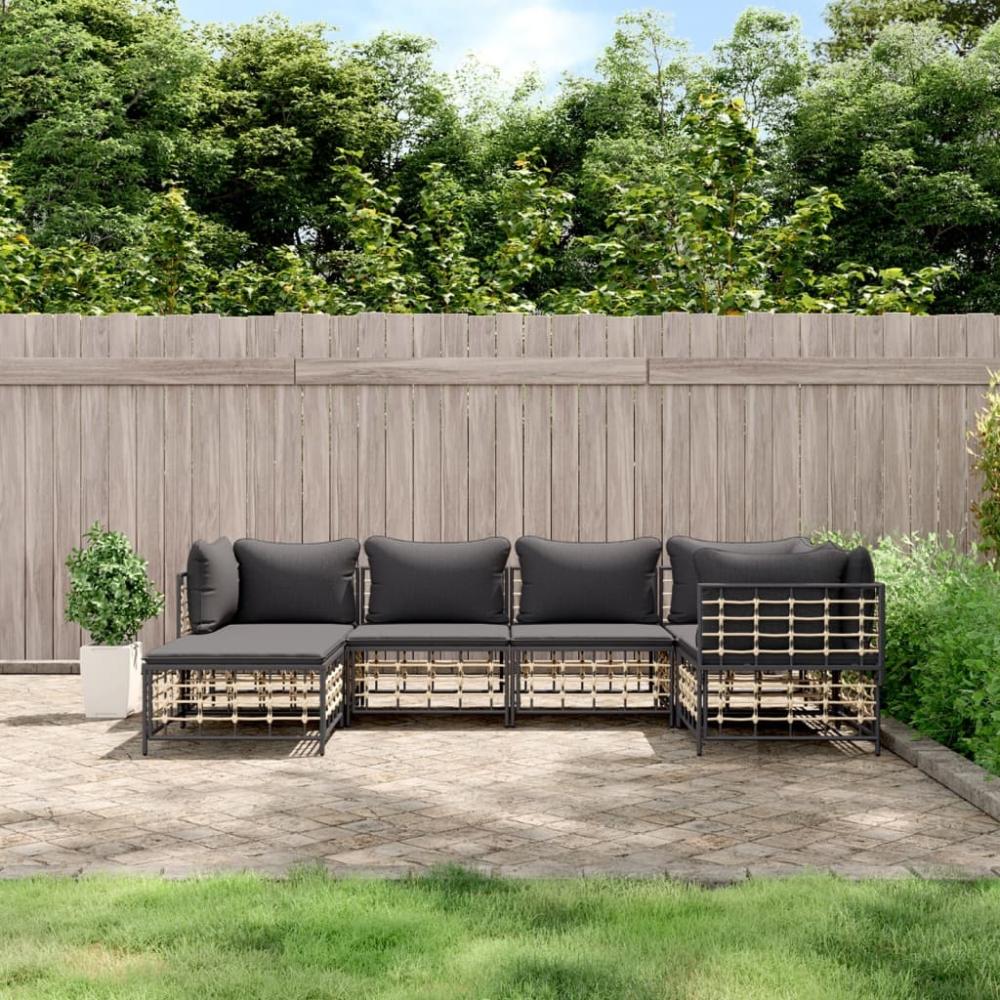 vidaXL 6-tlg. Garten-Lounge-Set mit Kissen Anthrazit Poly Rattan 3186771 Bild 1