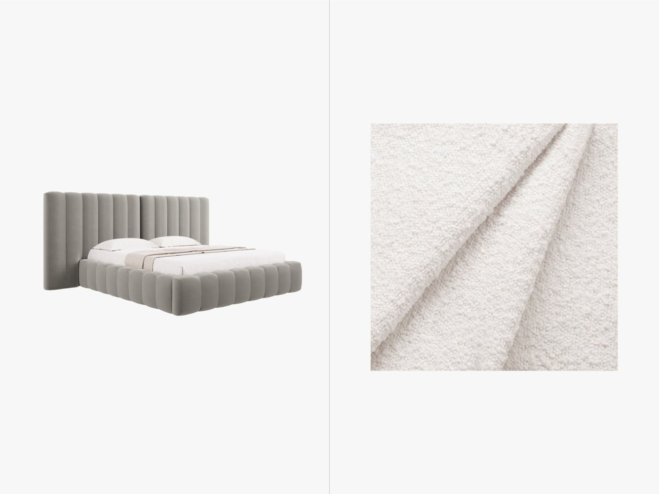 Micadoni Bett Kelp mit Doppelkopfteil Boucle Baloo Weiß 200x200 Bild 1