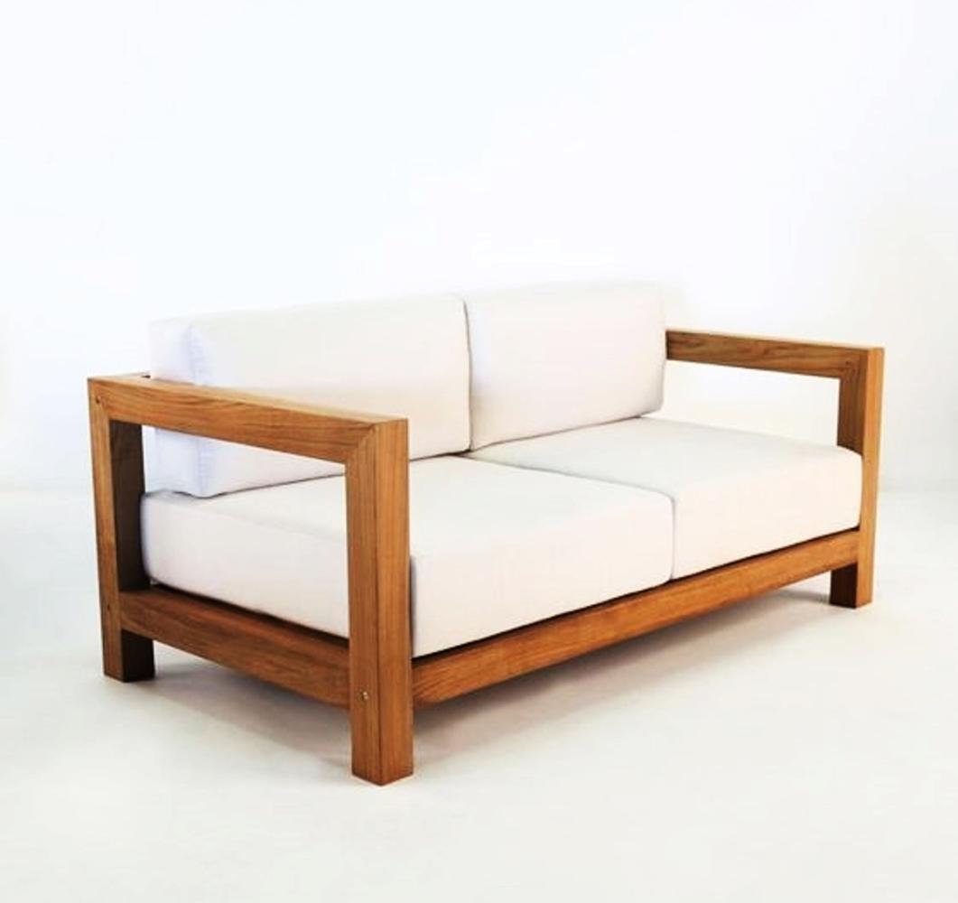 Casa Padrino Garten 2-er Sofa Rustikal "Miami" Weiss-Creme/Braun 140 x 40 x H70 cm - Eiche Massivholz - Echtholz Möbel Massiv Bild 1