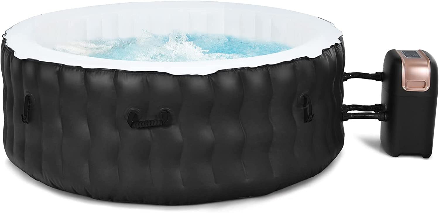 COSTWAY Aufblasbarer Pool Ø180cm | 4 Personen | 108 Massagedüsen | Heizung | 800 Liter | 2240W | Inkl. Abdeckung | In- & Outdoor (Standard Version, Schwarz) Bild 1