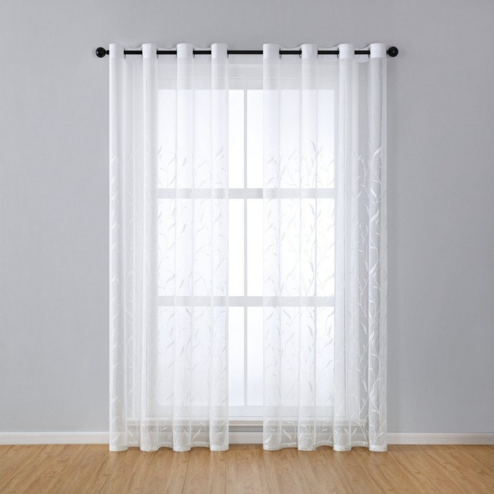 BYSURE Gardine NF12WH00272, Ösen (2 St), transparent, blätte-Stickerei Vorhang Bild 1