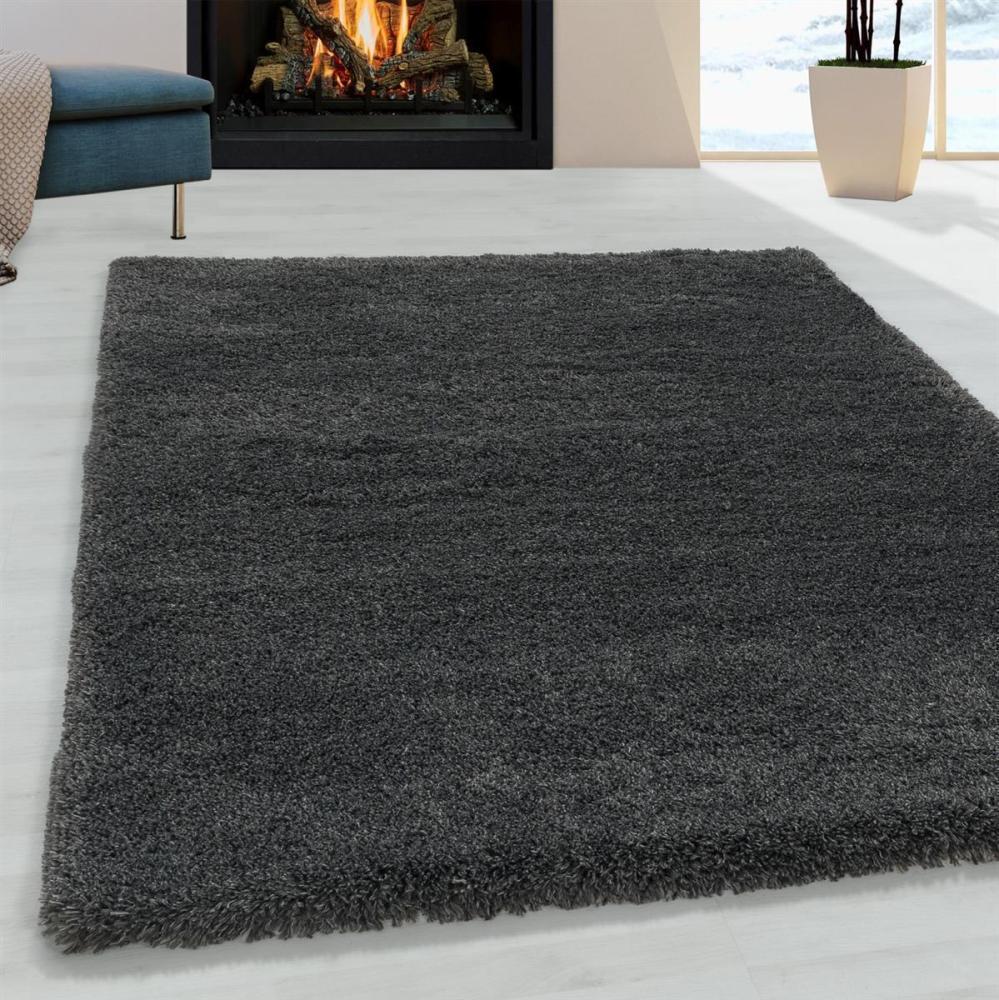 Soft-Shaggy Teppich FLUFFY GREY 120 X 120cm Rund Bild 1