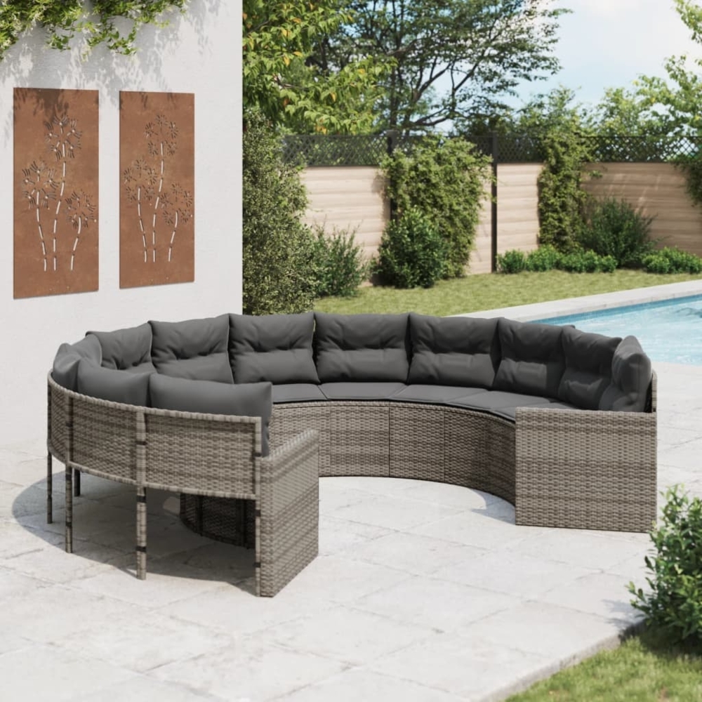 vidaXL Gartensofa mit Kissen Rund Grau Poly Rattan 3318532 Bild 1