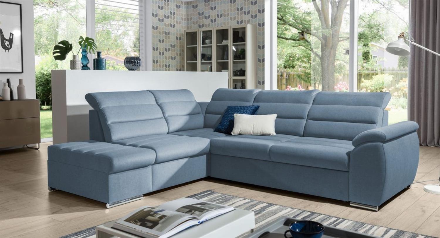 Ecksofa Schlafsofa Sofa PASCARA in Stoff Esito Hellblau Ottomane Links Bild 1