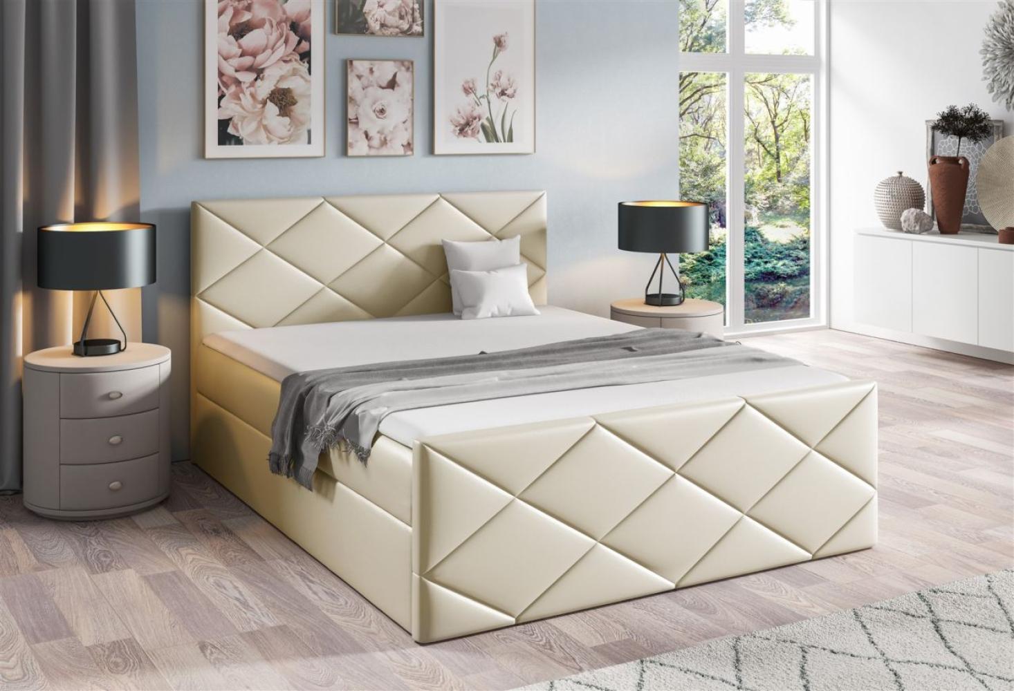 Boxspringbett Schlafzimmerbett KOSMOS 200x220cm Kunstleder Madryt Creme Bild 1