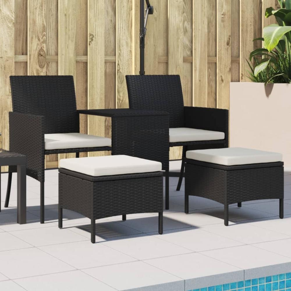 vidaXL Gartensofa 2-Sitzer mit Tisch und Hockern Schwarz Poly Rattan 317626 Bild 1