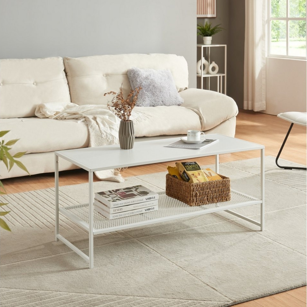 Couchtisch Ruokolahti mit Gitterablage 102x43x46cm Weiß [en. casa] Bild 1