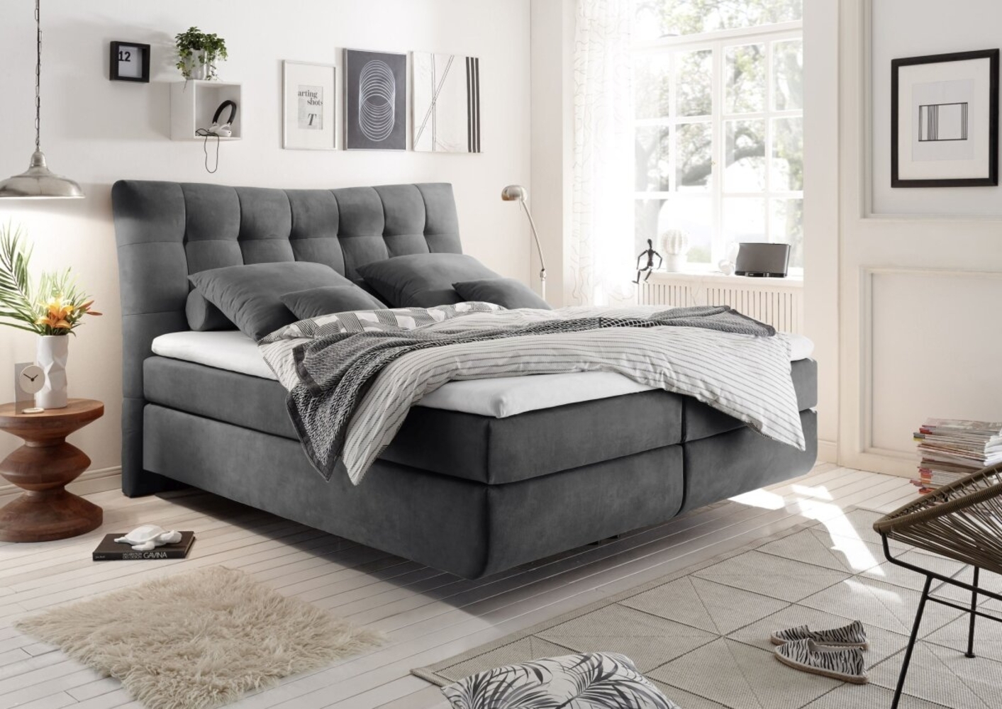 'MA3' Boxspringbett, dunkelgrau, 180x200 cm Bild 1