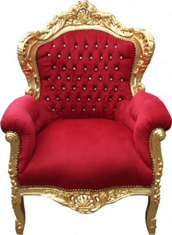 Casa Padrino Sessel Barock Sessel "King" Bordeaux/Gold mit Bling Bling Glitzersteinen Mod2 Bild 1