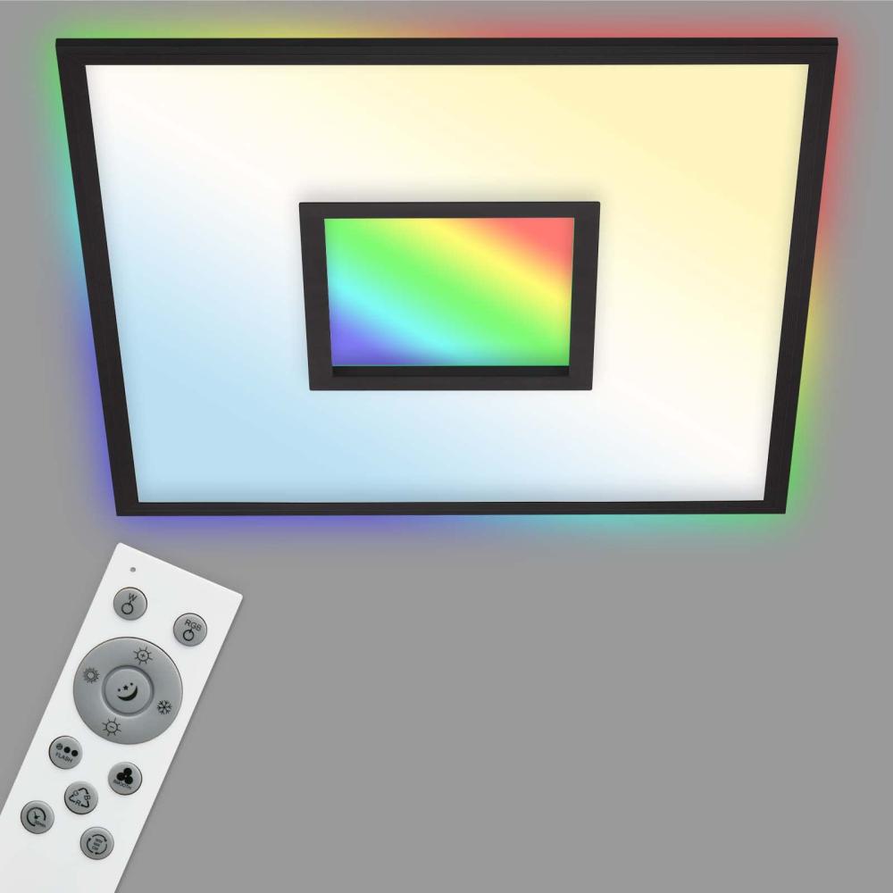 TELEFUNKEN - LED Panel, LED Deckenleuchte, Deckenlampe dimmbar, inkl. Fernbedienung, RGB-Innenbereich und -Backlight, 36 Watt, 3800lm, Timerfunktion, 595x595x63mm (LxBxH), 319505TF, Schwarz Bild 1