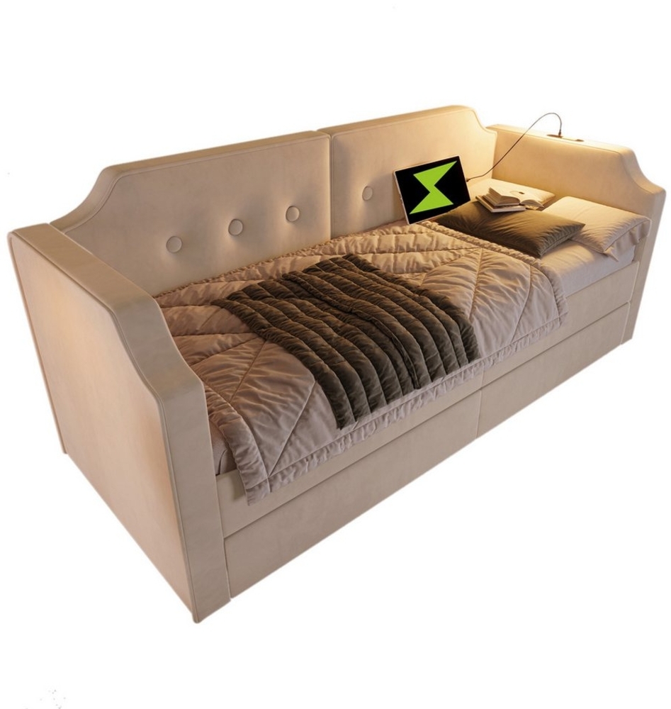 HAUSS SPLOE Daybett 90x200 mit USB-Type-C Leselicht, 2 Schubladen, Lattenrost Samt, Beige (Tagesbett,Polsterbett), mit Lattenrost, 2 Stauraum Schubladen Bild 1