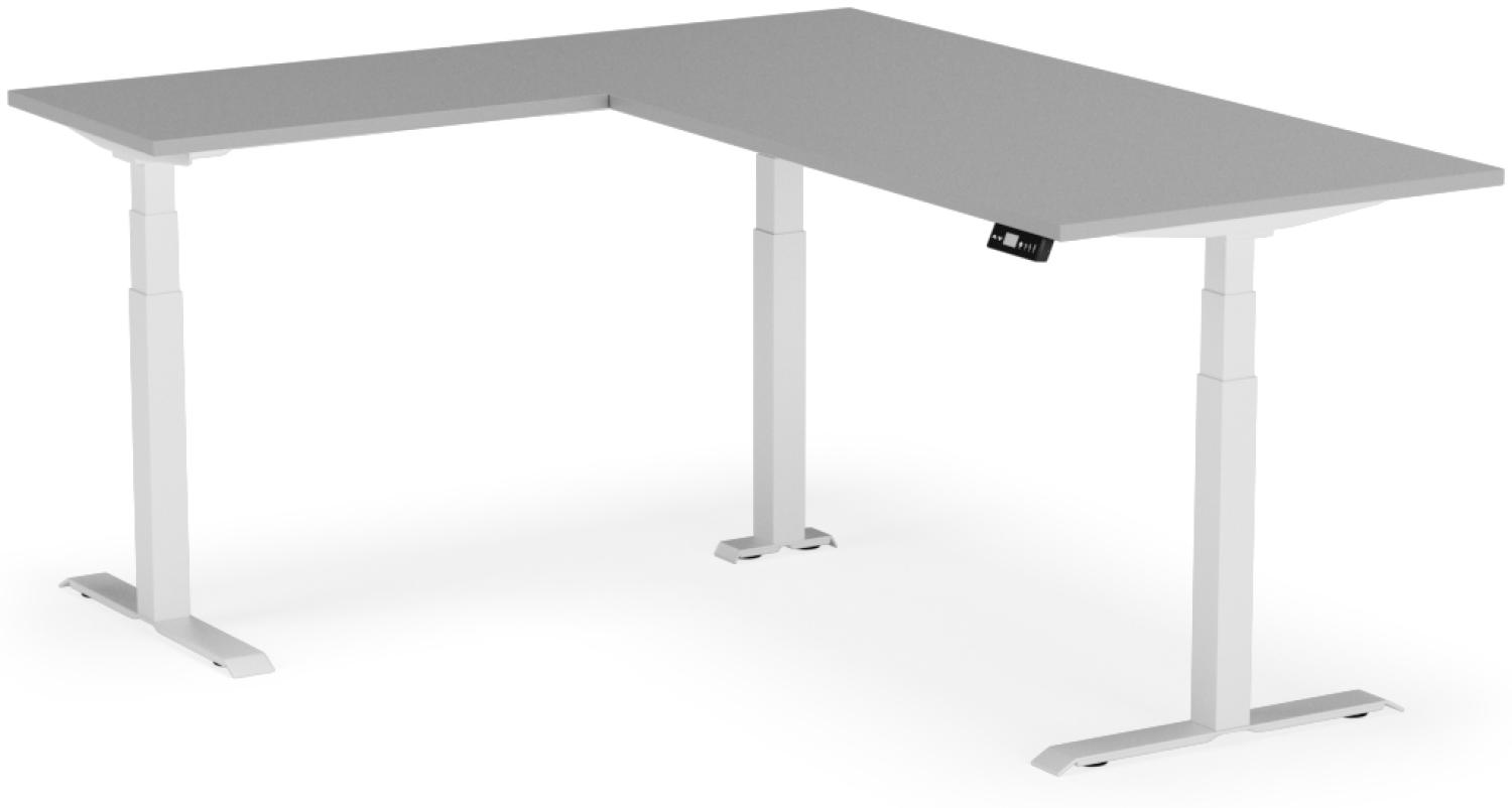 elektrisch höhenverstellbarer Schreibtisch L-SHAPE 200 x 170 x 60 - 90 cm - Gestell Weiss, Platte Grau Bild 1