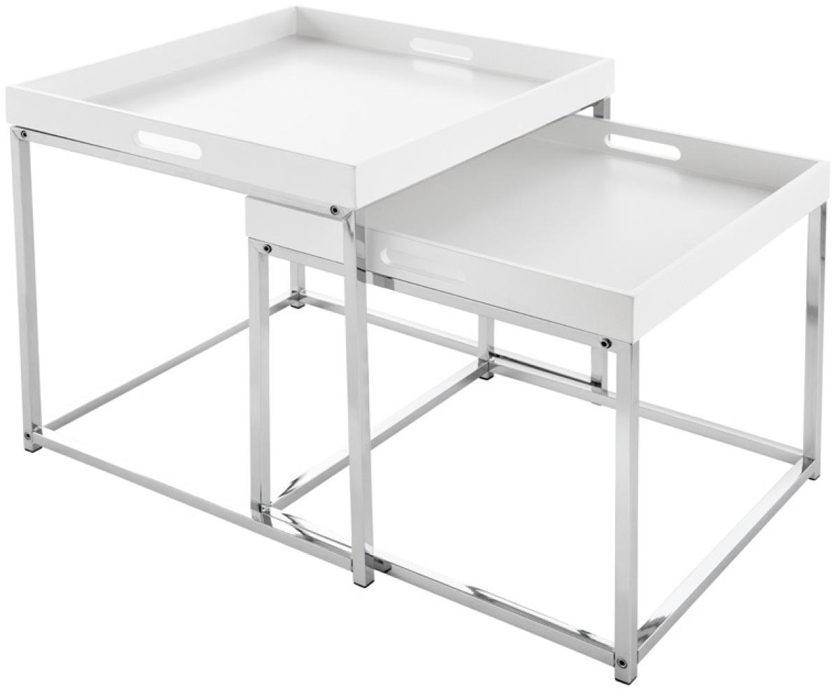 LebensWohnArt 'MENTO' Beistelltisch-Set, 2er Set, abnehmbare Tabletts, Holzwerkstoff/ Metall, Weiß, 50cm Bild 1