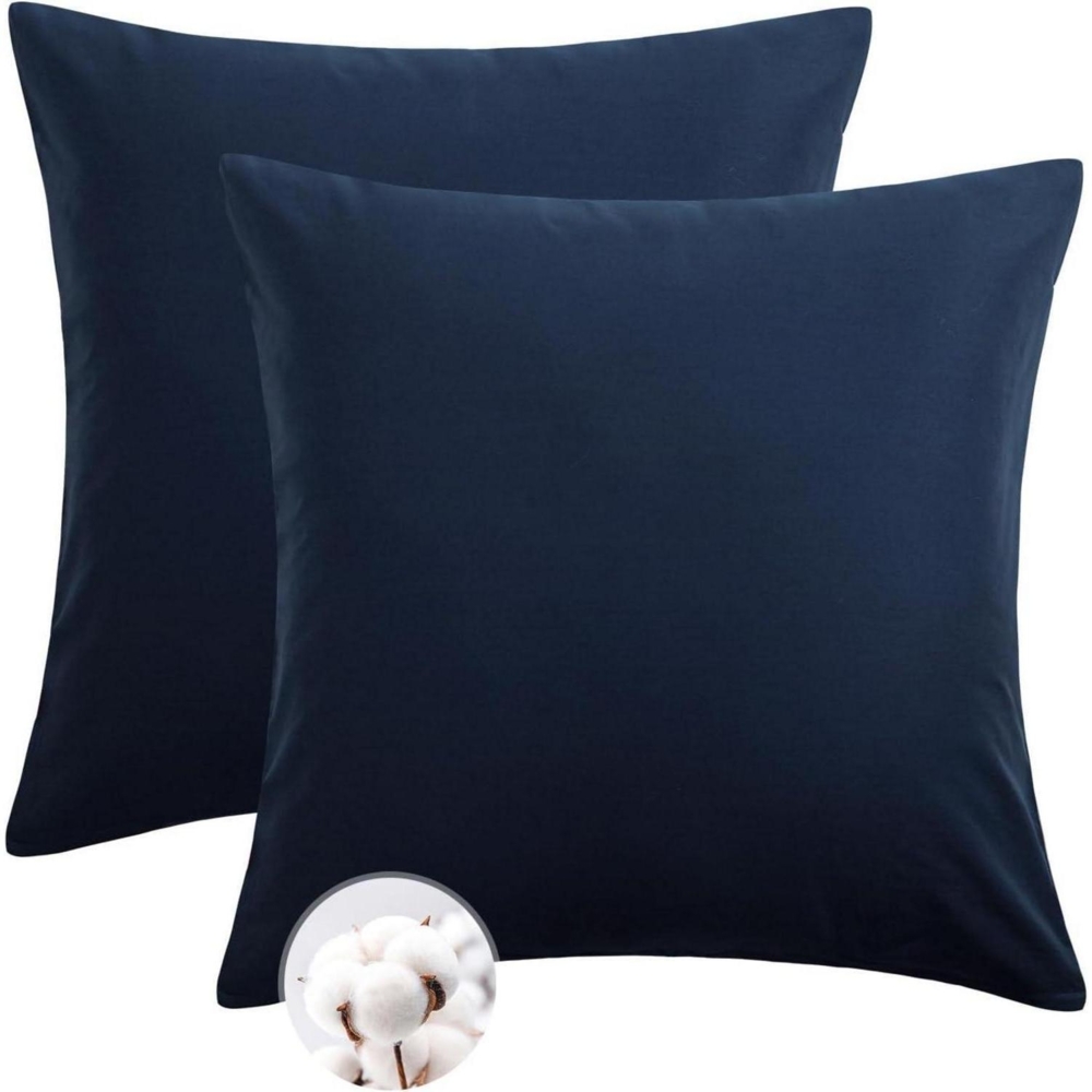 Kissenbezug Baumwolle Blau 80x80 2er Set weich Reißverschluss Pillow Cover Bild 1