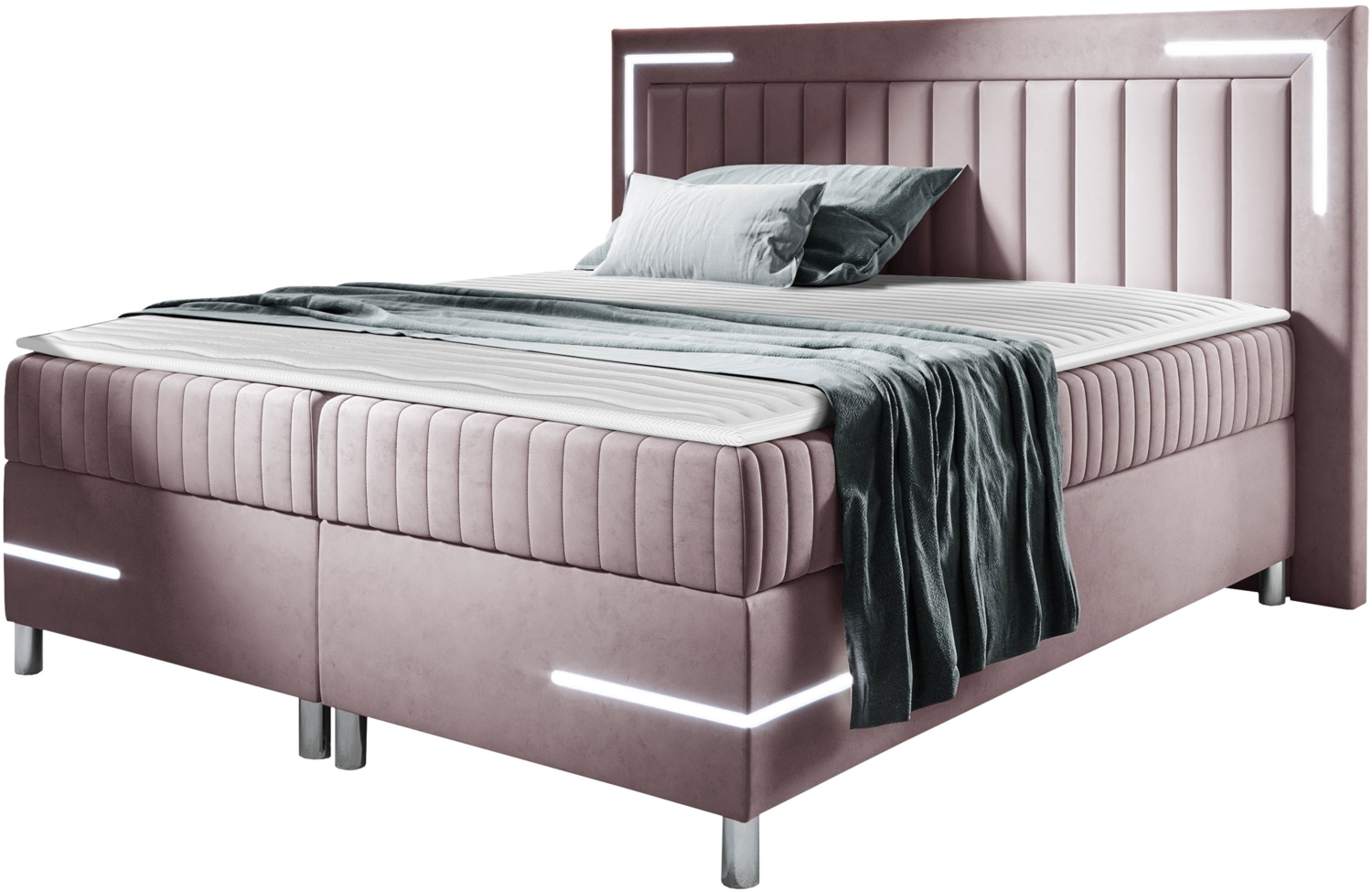 Boxspringbett Tasurto 3 LED, Rosa, 200 x 200 cm Bild 1