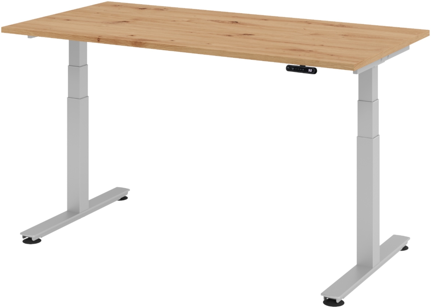 bümö elektrisch höhenverstellbarer Schreibtisch 160x80 cm in Asteiche, Gestell silber - Schreibtisch höhenverstellbar elektrisch mit Memory-Steuerung, elektrischer Schreibtisch, Gaming Tisch, XDSM-16-R-S Bild 1