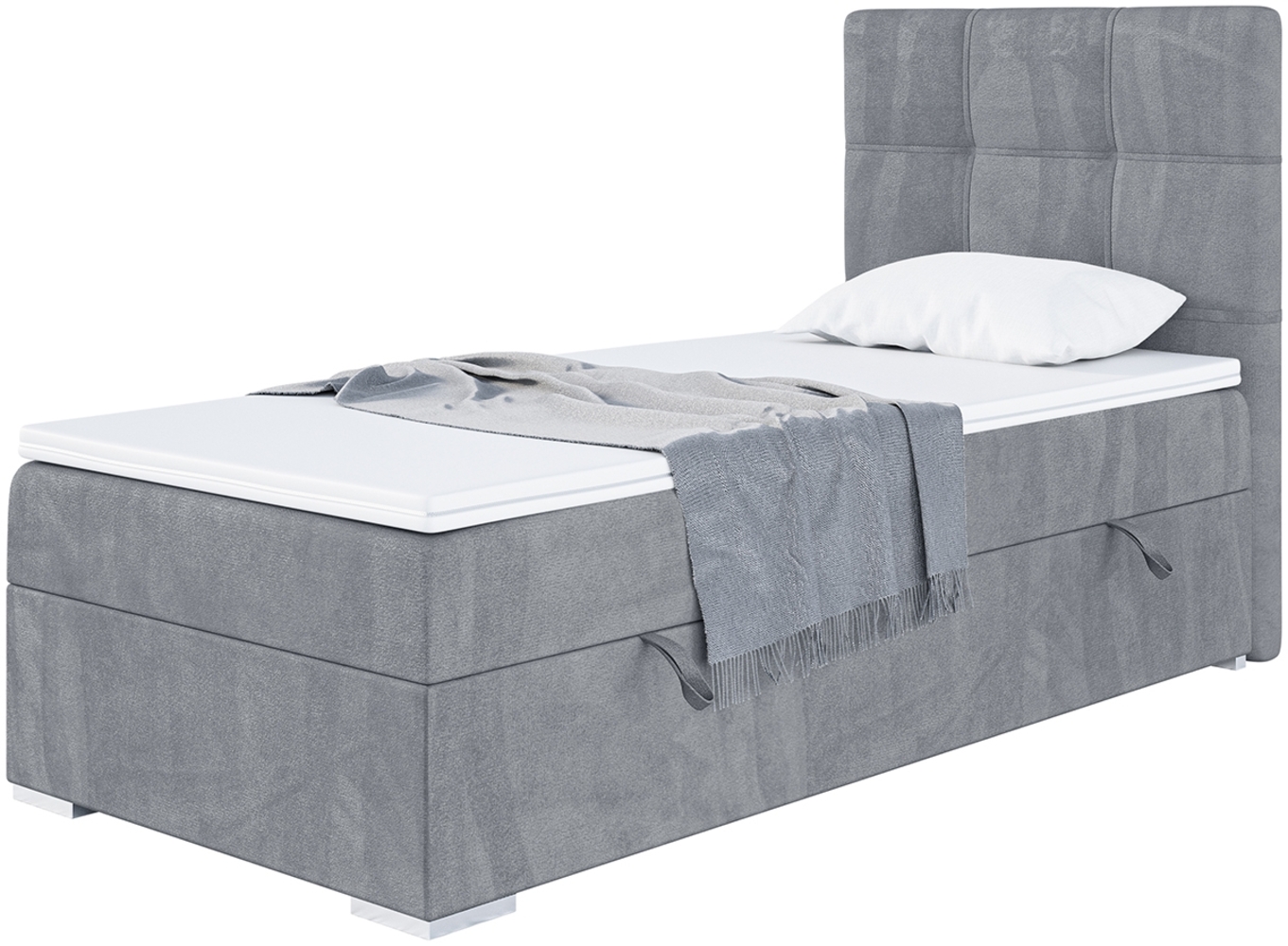 MEBLINI Boxspringbett KAI 80x200 cm mit Bettkasten - H3/Grau Samt Gepolstert Einzelbett mit Topper & Taschenfederkern-Matratze - 80x200 Rechts Bild 1