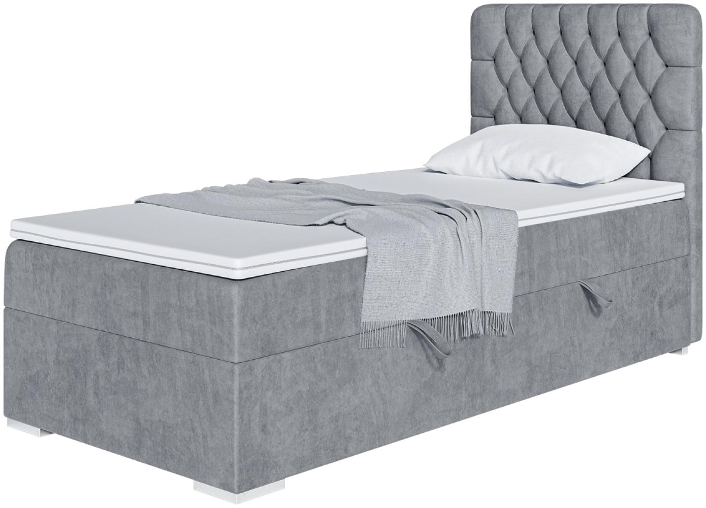 MEBLINI Boxspringbett DALIA 80x200 cm mit Bettkasten - H3/Grau Samt Gepolstert Einzelbett mit Topper & Taschenfederkern-Matratze - 80x200 Links Bild 1