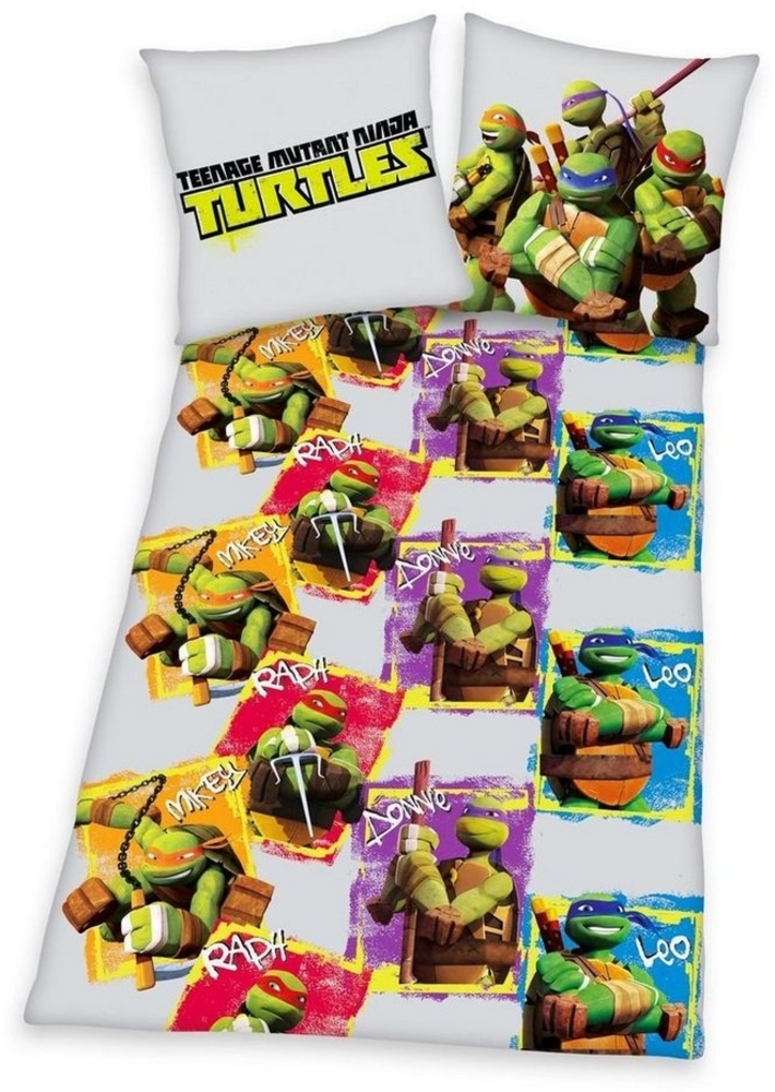 Herding Kinderbettwäsche Herding Biber Flanell Kinder Wende Bettwäsche 2 tlg. 135x200cm Turtles, Flanell, 2 teilig, Teenage Mutant Ninja Turtles, warme Kinderbettwäsche, 100% Baumwolle Bild 1