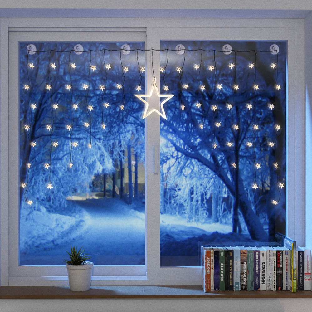 90er LED Stern Lichtervorhang Lichterkette Fensterlicht Weihnachten warmweiss Bild 1