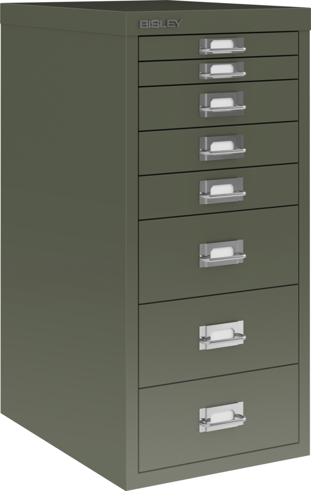 Bisley Multidrawer Schubladenschrank aus Metall mit 8 Schubladen DIN A4 ohne Sockel - Farbe: Olivgrün, L298-623 Bild 1