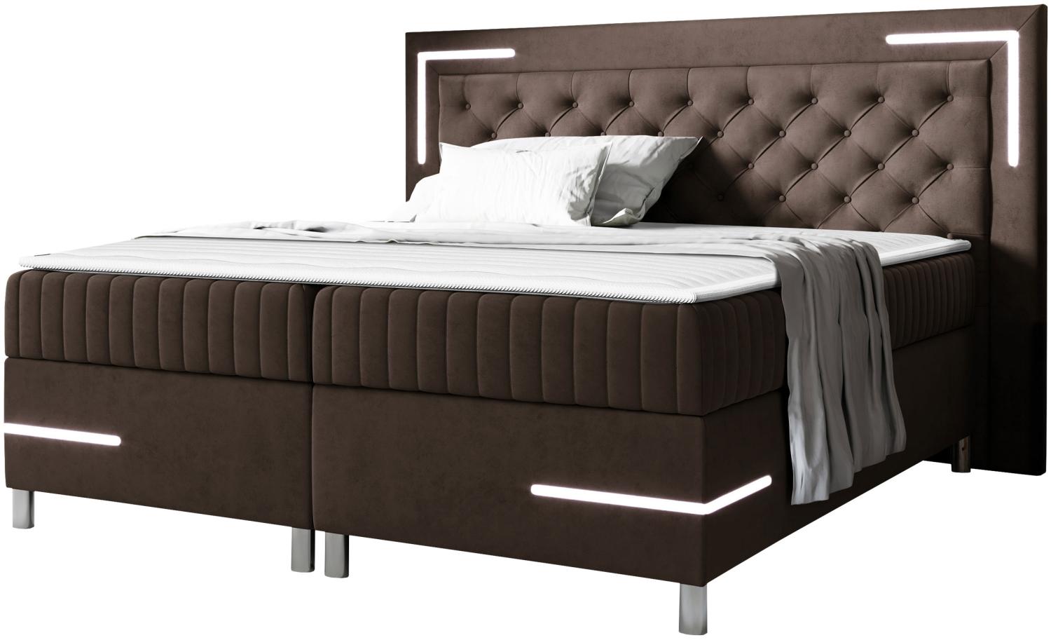 Boxspringbett Tasurto 5 LED, Braun, 200 x 200 cm Bild 1