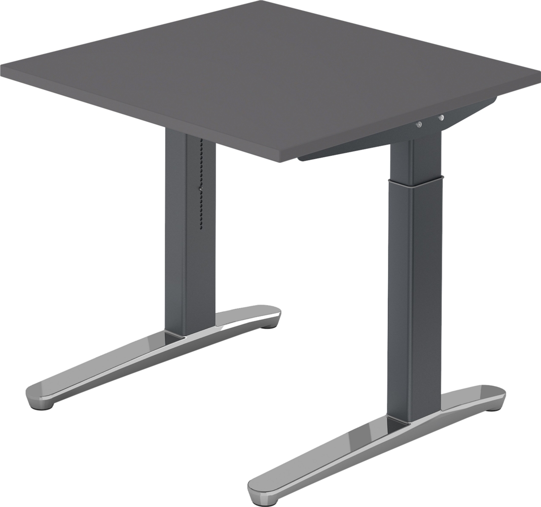 bümö manuell höhenverstellbarer Schreibtisch 80x80 in graphit Gestell in graphit/alu - PC Tisch höhenverstellbar & klein, höhenverstellbarer Tisch Büro, kleiner Computertisch verstellbar, X08-G-GC Bild 1