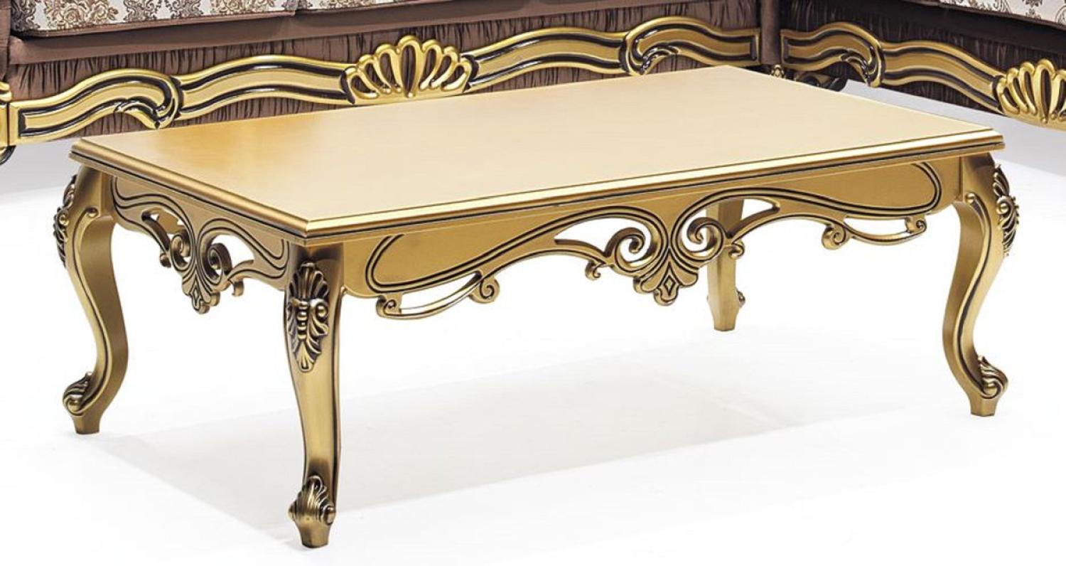 Casa Padrino Luxus Barock Couchtisch Gold - Rechteckiger Massivholz Wohnzimmertisch im Barockstil - Barock Möbel - Luxus Möbel im Barockstil - Barock Einrichtung - Edel & Prunkvoll Bild 1