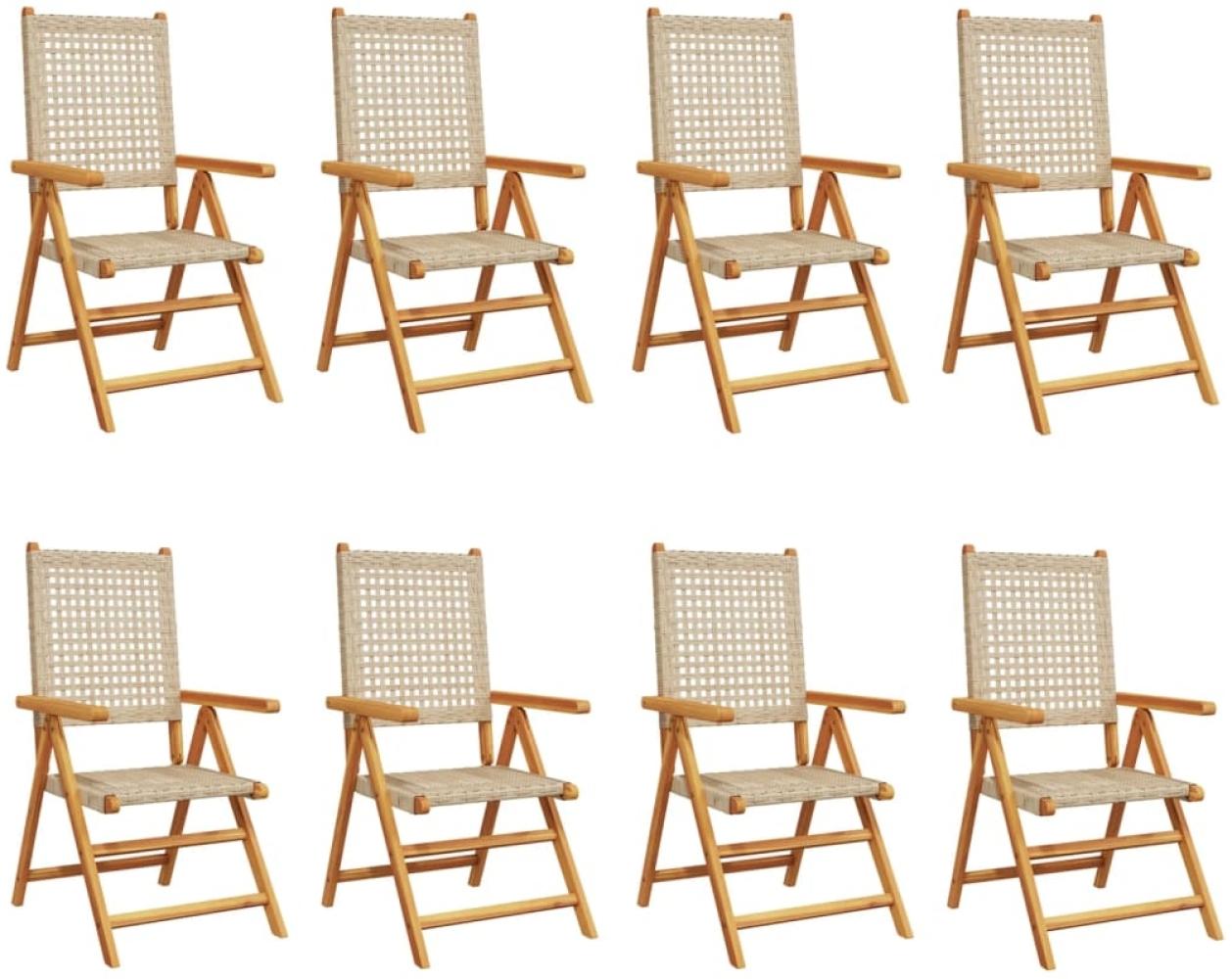 vidaXL Gartenstuhl Verstellbar 8 Stk. Beige Poly Rattan Massivholz 3214528 Bild 1
