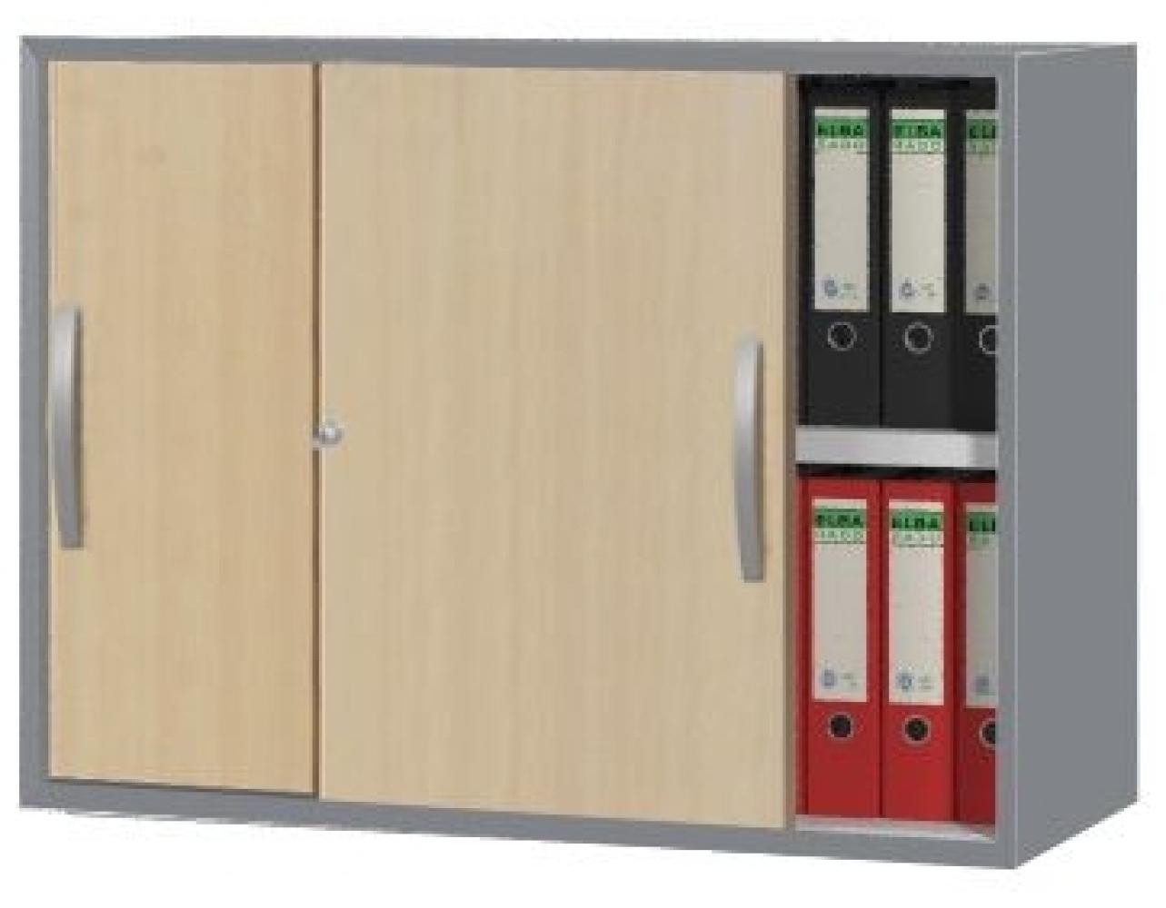 Schiebetüren-Aufsatzschrank 2 OH tec-art, Buche/Silber, 100x42x74cm Bild 1