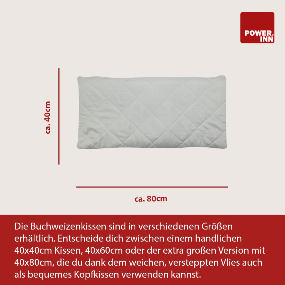 POWER INN Buchweizenkissen 40 x 80 cm | Füllung aus 100% Buchweizenschalen | Bequemes Schlafkissen mit Naturfüllung | Buchweizenkopfkissen Bild 1