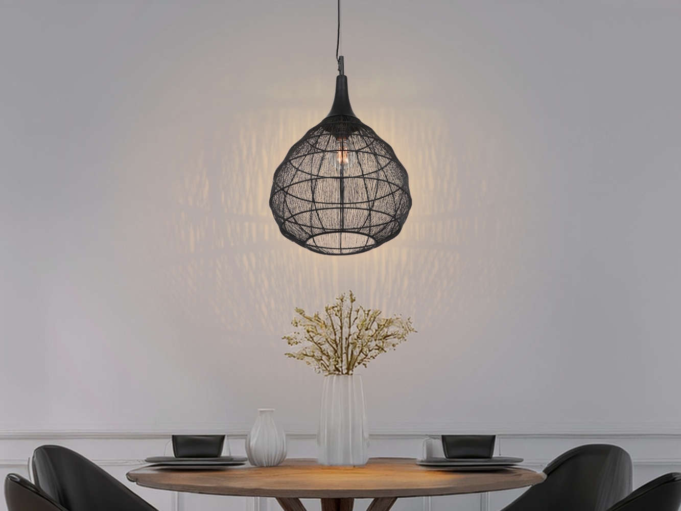 LED Pendelleuchte mit Drahtgeflecht Lampenschirm Schwarz, Ø 42cm Bild 1