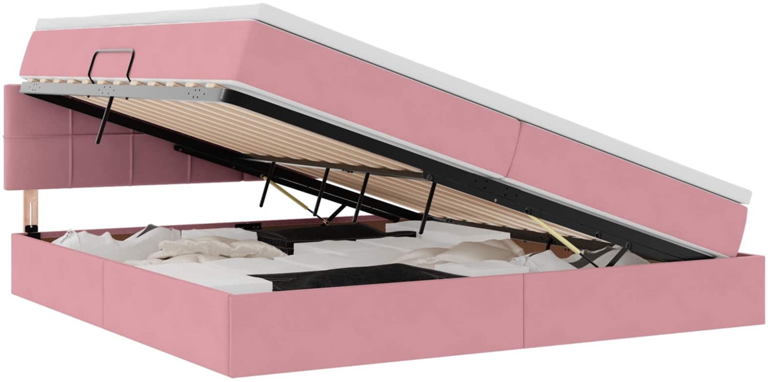 vidaXL Bett mit LED-Lichtleisten mit Kopfteil Rosa 200 x 200 cm Samt 3371420 Bild 1