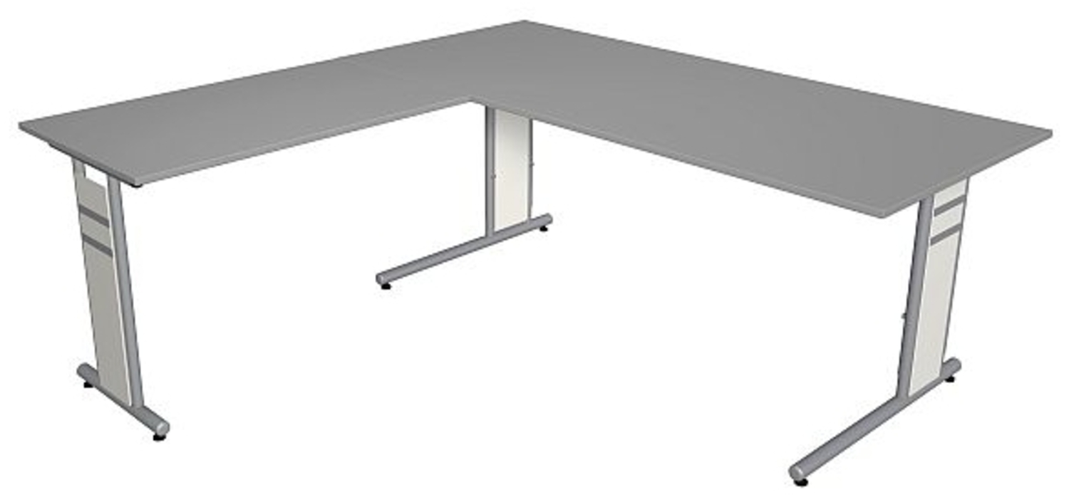 Kerkmann Schreibtisch 4096 Form 4 180x80 x68-82 cm mit Anbautisch 100x60 cm und C-Fuß-Gestell grafit Bild 1