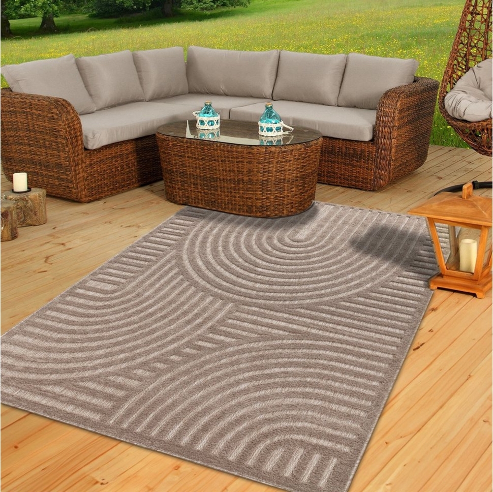 TaCa Home Teppich Outdoor Teppich wetterfest Boho Scandi, rechteckig, Höhe: 10 mm, Terrasse Balkon Garten Wohnzimmer Bad Küche, Beige-674 - 120x160 cm Bild 1