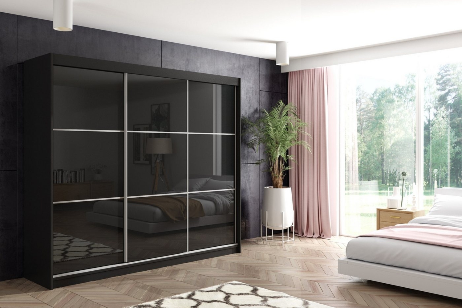 ALTDECOR Schiebetürenschrank VIVI (Kleiderschrank Aluminium-Leisten, Lacobel, Schiebetürenschrank) Bild 1