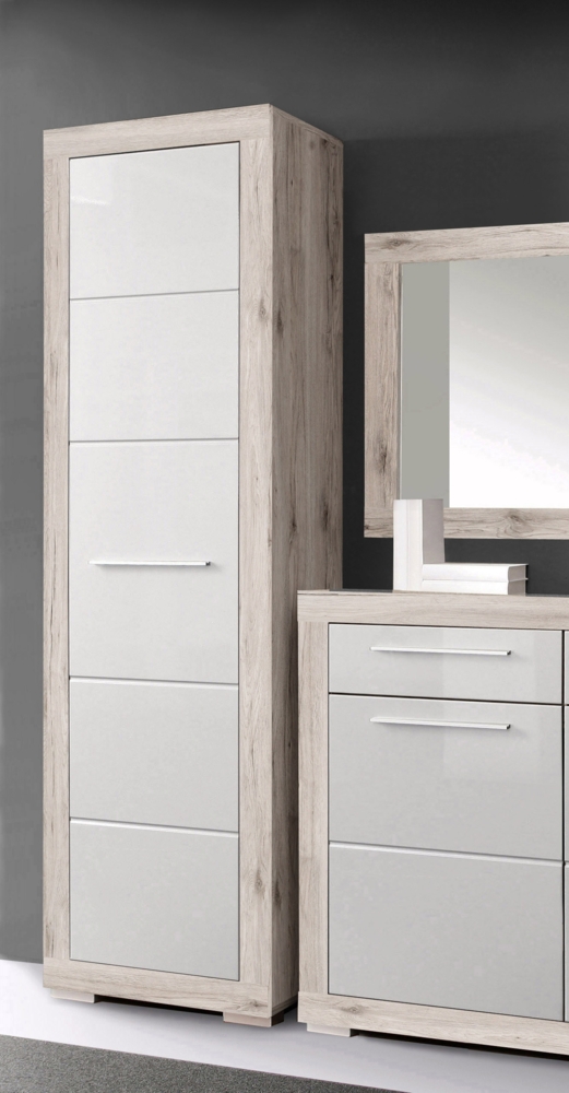 Garderobenschrank Stauraumschrank sandeiche weiß Hochglanz 58cm Bild 1